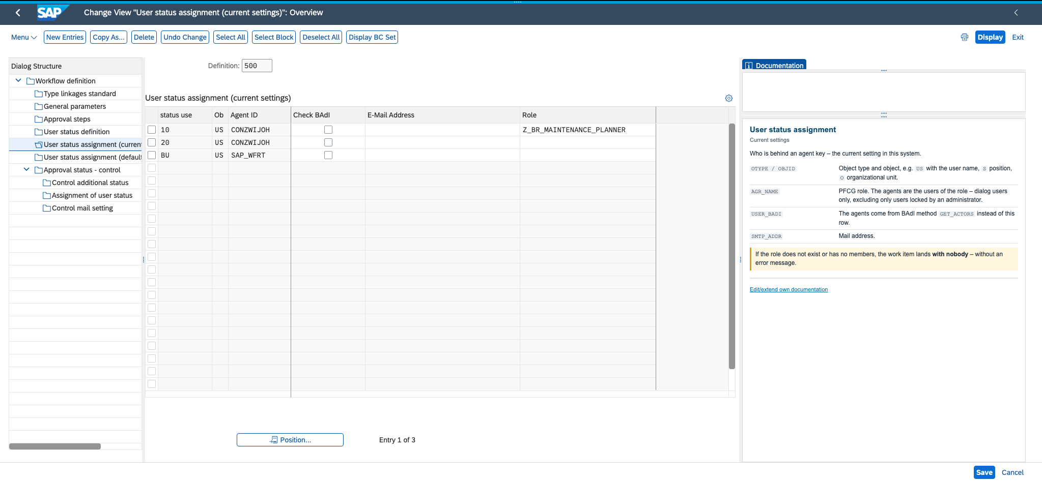 Maintenance dialog, agents with a role
