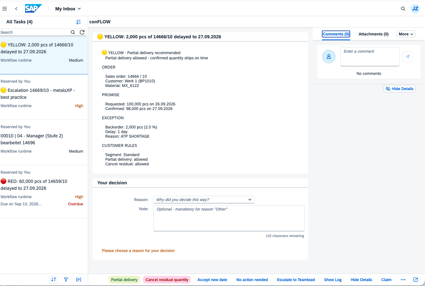 Decision in the Fiori My Inbox