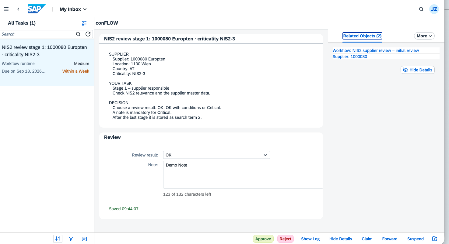 Related objects: workflow and supplier