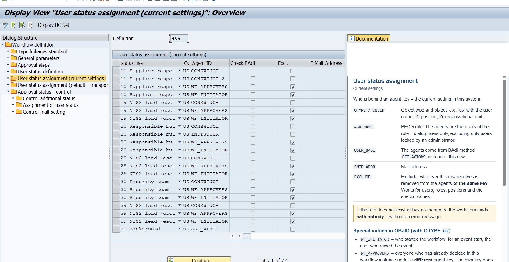 Maintenance dialog: agents with the exclude column
