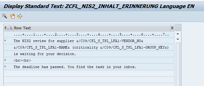 Standard text of the reminder email with placeholders