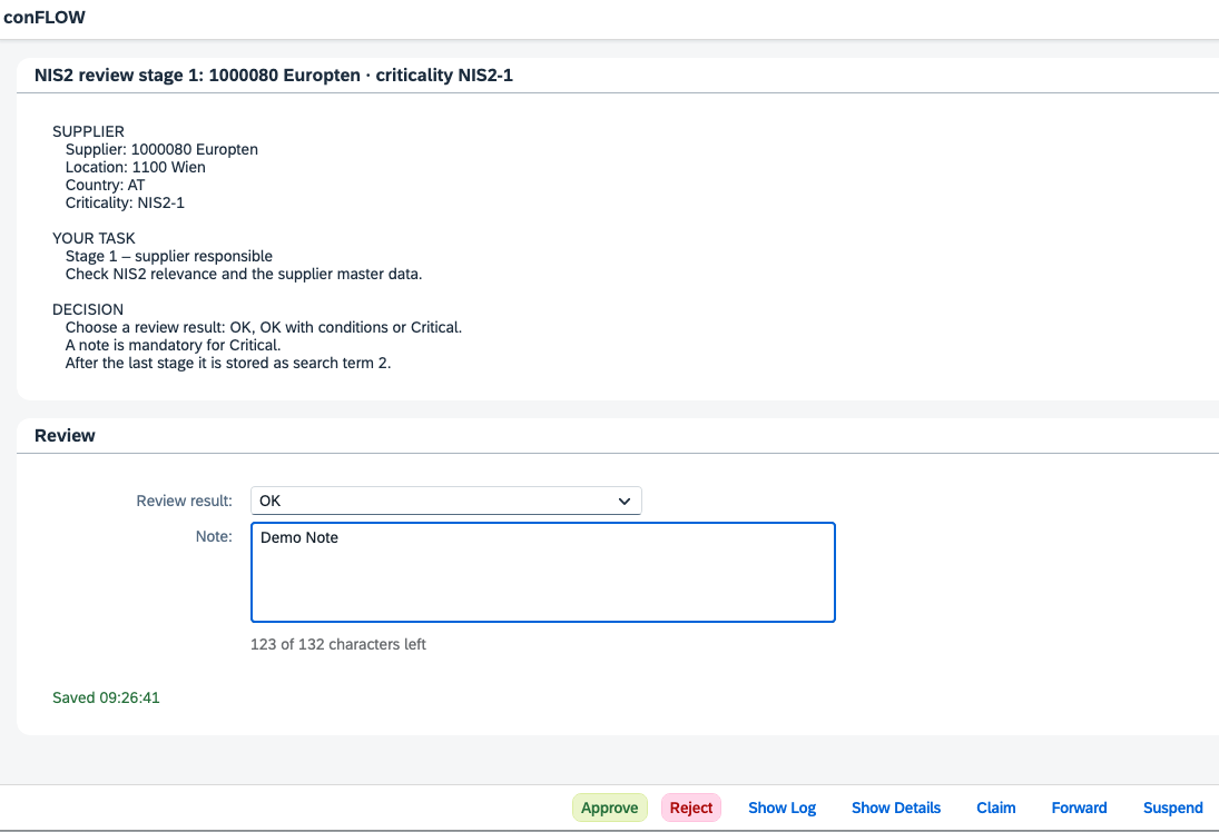 Fiori My Inbox with the review panel