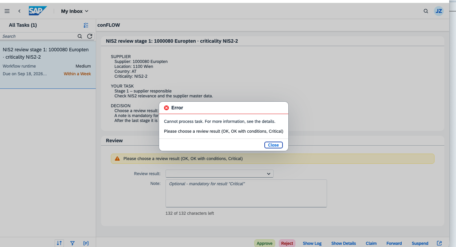 Error: please choose a review result