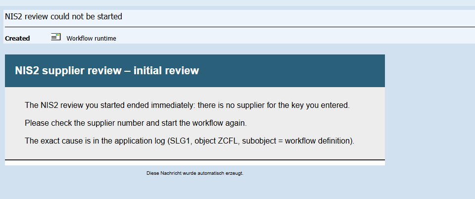 Email: NIS2 review could not be started